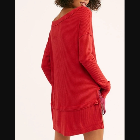 Free People We The Free North Shore Thermal Boat Neck Tee Phoenix Red Siz XS NWT - Picture 9 of 13